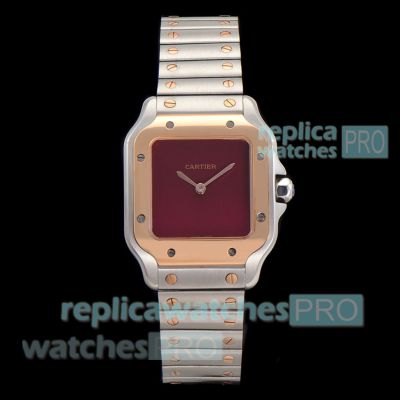 AAA Replica Cartier Santos Quartz Red Dial Rose Gold SS Two-Tone Watch 